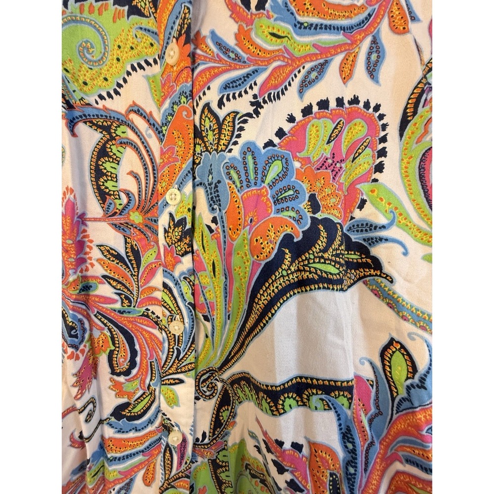 Lauren Ralph Lauren Paisley Shirt Non Iron Coastal Preppy Boho Cotton Top M - Picture 2 of 10